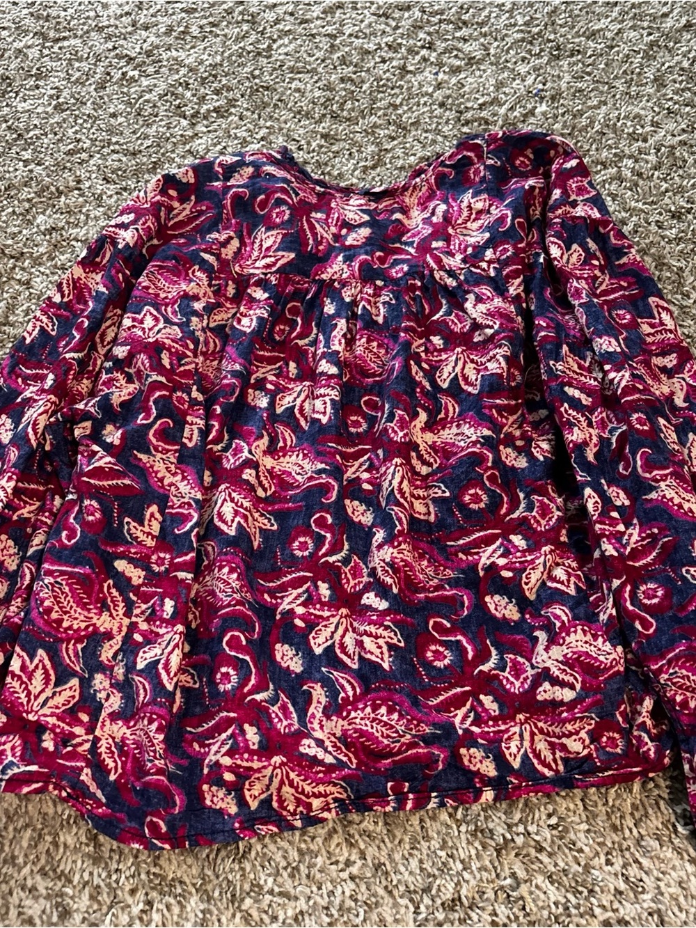 Pilcro Floral Henley Blouse in Navy and Berry Anthropologie peasant top